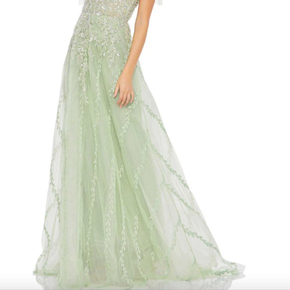 MAC DUGGAL 20313 EMBELLISHED SOFT TIE SLEEVELESS V-NECK SAGE GOWN sz 8 - Picture 5 of 6
